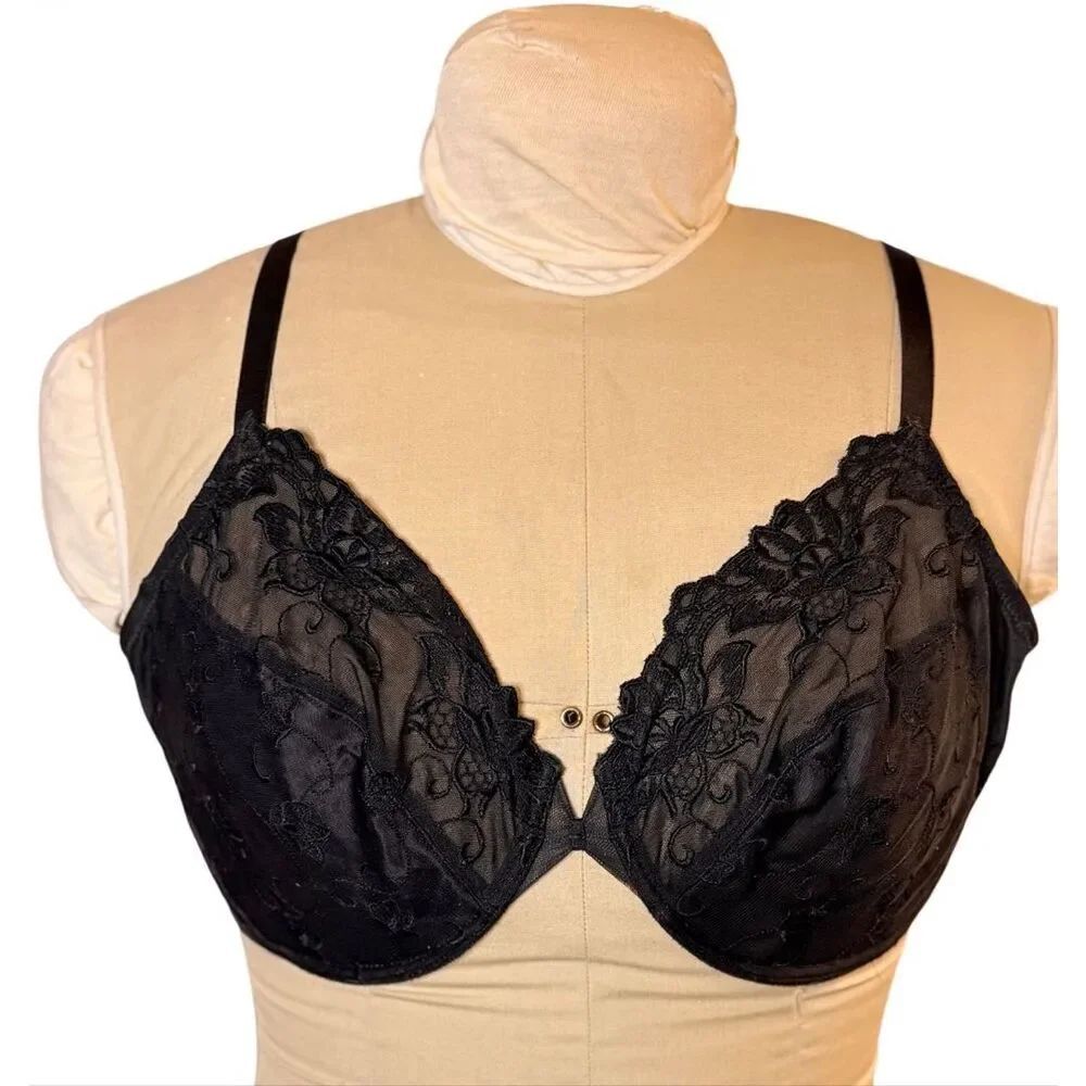 Wacoal Renaissance Rose Underwire Bra Sheer Lace 38D Black Sexy Adjustable Strap